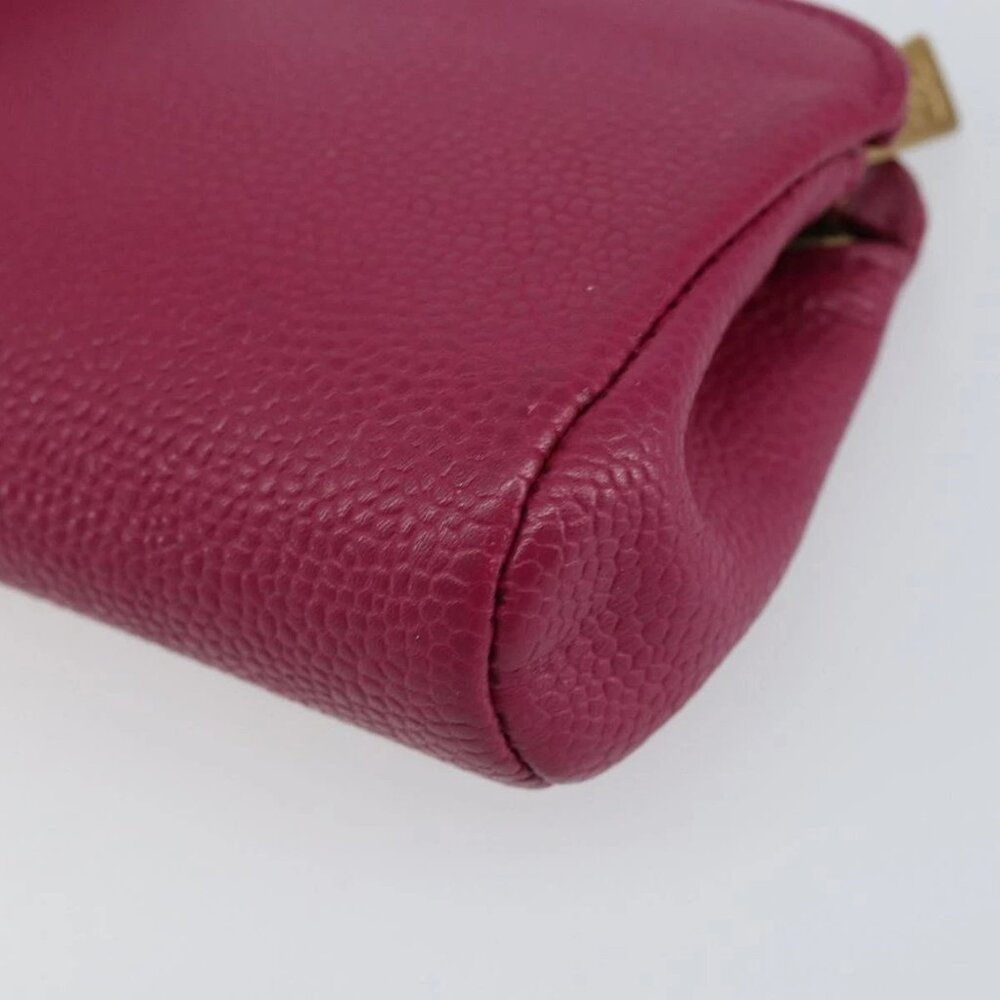 CHANEL COCO Mark Pouch Grained Calf Skin Pink Gold CC Auth 152429 - Picture 9 of 16
